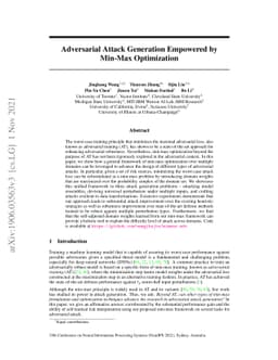 Adversarial Attack Generation Empowered by Min-Max Optimization