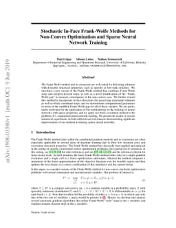 Stochastic In-Face Frank-Wolfe Methods for Non-Convex Optimization and
  Sparse Neural Network Training