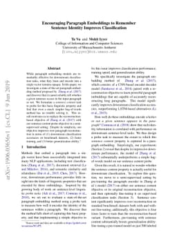 Encouraging Paragraph Embeddings to Remember Sentence Identity Improves
  Classification