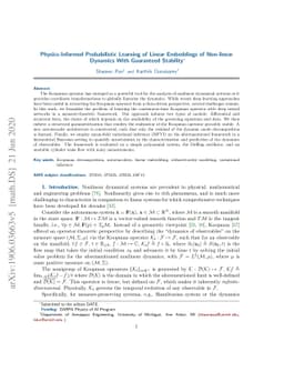 Physics-Informed Probabilistic Learning of Linear Embeddings of
  Non-linear Dynamics With Guaranteed Stability