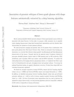 Association of genomic subtypes of lower-grade gliomas with shape
  features automatically extracted by a deep learning algorithm