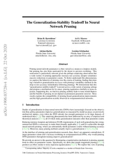 The Generalization-Stability Tradeoff In Neural Network Pruning