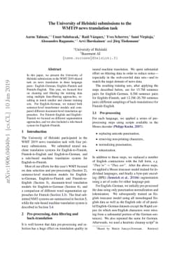 The University of Helsinki submissions to the WMT19 news translation
  task