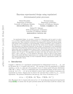 Bayesian experimental design using regularized determinantal point
  processes