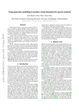 Using generative modelling to produce varied intonation for speech
  synthesis