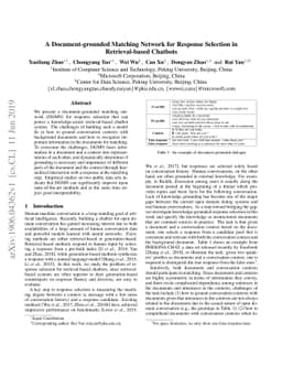 A Document-grounded Matching Network for Response Selection in
  Retrieval-based Chatbots