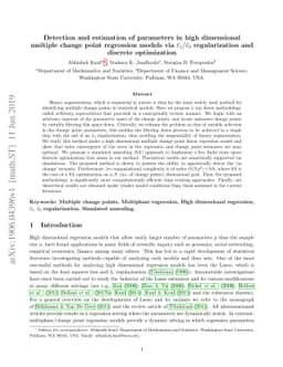 Detection and estimation of parameters in high dimensional multiple
  change point regression models via $\ell_1/\ell_0$ regularization and
  discrete optimization