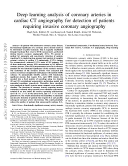 Deep learning analysis of coronary arteries in cardiac CT angiography
  for detection of patients requiring invasive coronary angiography