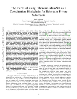The merits of using Ethereum MainNet as a Coordination Blockchain for
  Ethereum Private Sidechains
