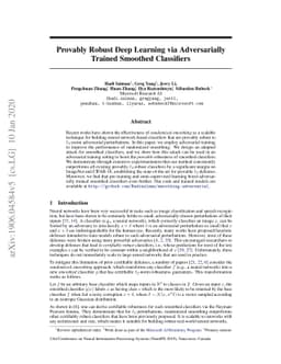 Provably Robust Deep Learning via Adversarially Trained Smoothed
  Classifiers