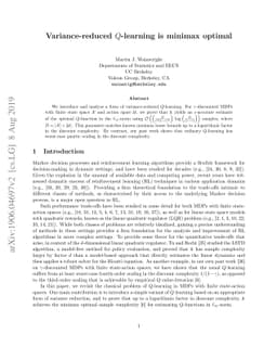 Variance-reduced $Q$-learning is minimax optimal