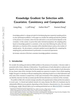 Knowledge Gradient for Selection with Covariates: Consistency and
  Computation