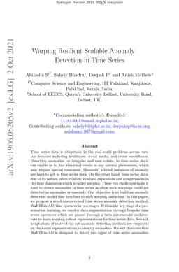 Warping Resilient Scalable Anomaly Detection in Time Series
