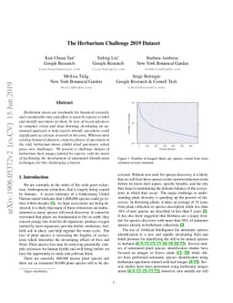 The Herbarium Challenge 2019 Dataset