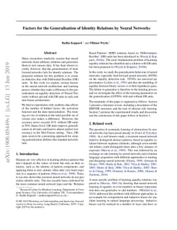 Factors for the Generalisation of Identity Relations by Neural Networks