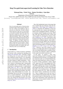 Deep Two-path Semi-supervised Learning for Fake News Detection