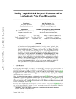 Solving Large-Scale 0-1 Knapsack Problems and its Application to Point
  Cloud Resampling