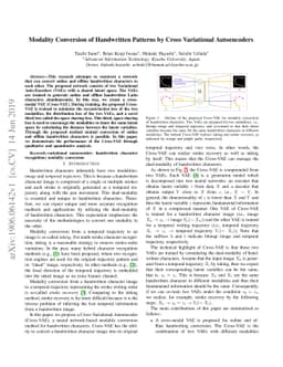 Modality Conversion of Handwritten Patterns by Cross Variational
  Autoencoders