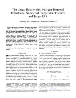 The Linear Relationship between Temporal Persistence, Number of
  Independent Features and Target EER