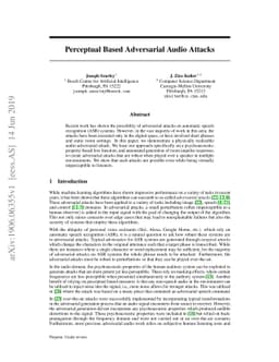 Perceptual Based Adversarial Audio Attacks