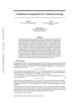 Conditional Computation for Continual Learning