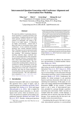 Interconnected Question Generation with Coreference Alignment and
  Conversation Flow Modeling