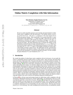 Online Matrix Completion with Side Information