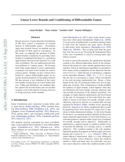 Linear Lower Bounds and Conditioning of Differentiable Games