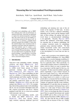 Measuring Bias in Contextualized Word Representations