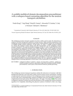 A scalable multilevel domain decomposition preconditioner with a
  subspace-based coarsening algorithm for the neutron transport calculations