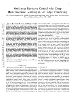 Multi-user Resource Control with Deep Reinforcement Learning in IoT Edge
  Computing
