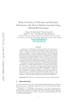 Brain correlates of task-load and dementia elucidation with tensor
  machine learning using oddball BCI paradigm