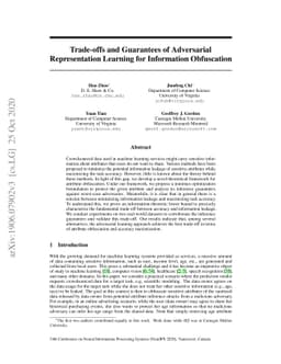 Trade-offs and Guarantees of Adversarial Representation Learning for
  Information Obfuscation