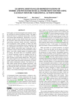 Learning Disentangled Representations of Timbre and Pitch for Musical
  Instrument Sounds Using Gaussian Mixture Variational Autoencoders
