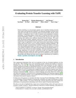 Evaluating Protein Transfer Learning with TAPE