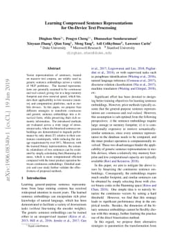 Learning Compressed Sentence Representations for On-Device Text
  Processing
