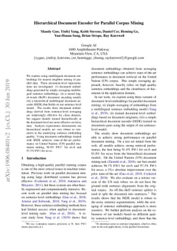 Hierarchical Document Encoder for Parallel Corpus Mining