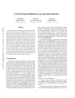 GAN-Knowledge Distillation for one-stage Object Detection