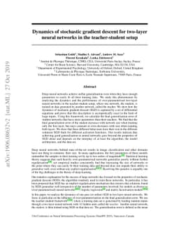 Dynamics of stochastic gradient descent for two-layer neural networks in
  the teacher-student setup