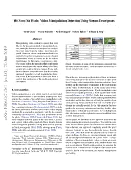 We Need No Pixels: Video Manipulation Detection Using Stream Descriptors