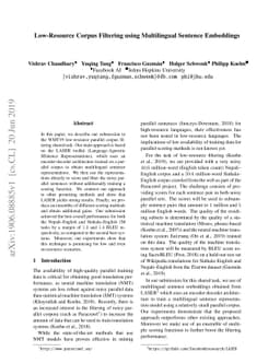 Low-Resource Corpus Filtering using Multilingual Sentence Embeddings