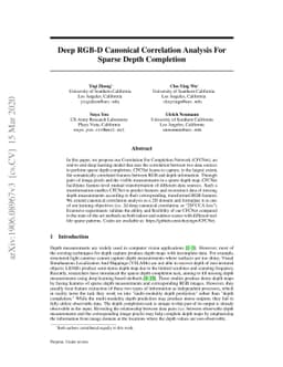 Deep RGB-D Canonical Correlation Analysis For Sparse Depth Completion