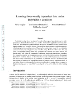 Learning from weakly dependent data under Dobrushin's condition