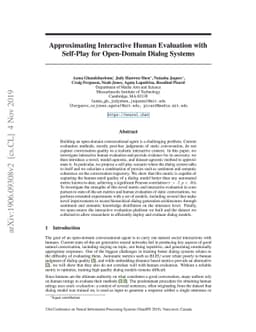 Approximating Interactive Human Evaluation with Self-Play for
  Open-Domain Dialog Systems