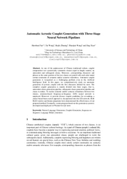 Automatic Acrostic Couplet Generation with Three-Stage Neural Network
  Pipelines
