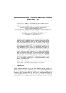 Automatic Conditional Generation of Personalized Social Media Short
  Texts
