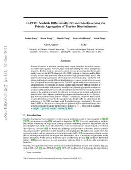 G-PATE: Scalable Differentially Private Data Generator via Private
  Aggregation of Teacher Discriminators