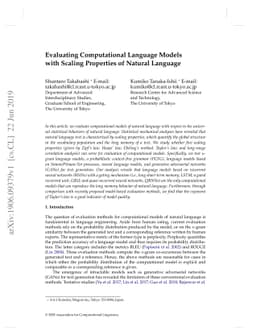 Evaluating Computational Language Models with Scaling Properties of
  Natural Language
