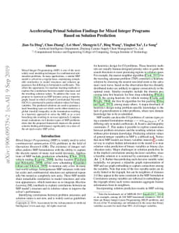 Accelerating Primal Solution Findings for Mixed Integer Programs Based
  on Solution Prediction