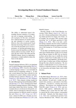 Investigating Biases in Textual Entailment Datasets